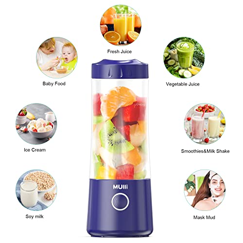Mulli Portable Blender,Usb Personal Mixer for Smoothie and Shakes, Mini Blender with Six Blades for Baby Food,Travel,Gym and More