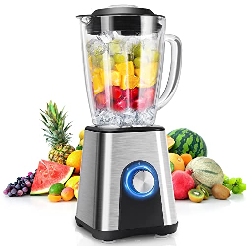 Aigostar 1.8L Blender Smoothie Maker, 1200W Glass Jug Blender Mixer with 6 Stainless Steel Ice Crusher Blades, Multi-function High Speed Electric Food Blender for Shakes, BPA Free - Archer 30RTZ