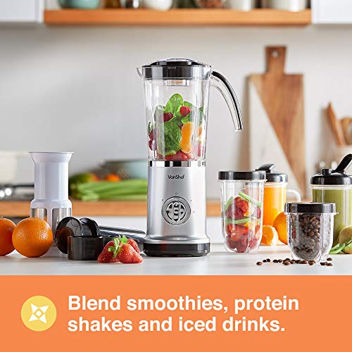 VonShef Blender, Juicer & Grinder - 4 in 1 Multi-Functional, 17 Piece Set with 2 Speed Settings and Pulse Function Ideal for Crushing Ice, Making Smoothies, Protein Shakes and More 220W
