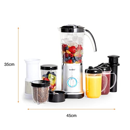 VonShef Blender, Juicer & Grinder - 4 in 1 Multi-Functional, 17 Piece Set with 2 Speed Settings and Pulse Function Ideal for Crushing Ice, Making Smoothies, Protein Shakes and More 220W
