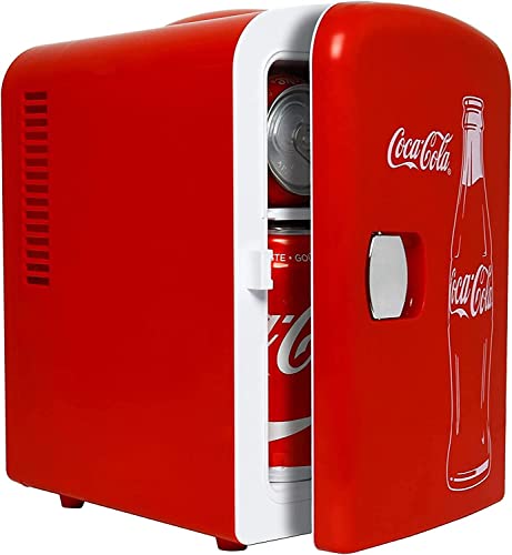 Coca Cola (Classic) 4 Liter/6 Can Portable Fridge/Mini Cooler for Food, Beverages, Skincare -Use at Home, Office, Dorm, Car, Boat-AC & DC Plugs Included, Red