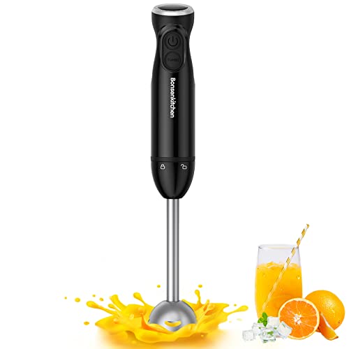 Bonsenkitchen Hand Blender, 300W Immersion Blender Handheld, Stick Blender Electric with Stainless Steel Blade for Making Baby Food, Soups, Sauce, HB3201 (Black)