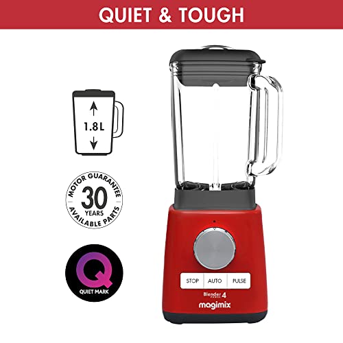 Magimix Blender Power 4 | Quiet Mark Approval | Metal/Glass | 1300W | 1.8L | Red | 11629