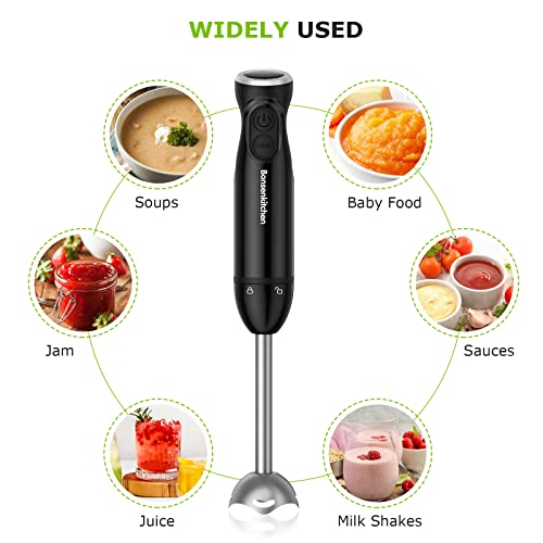 Bonsenkitchen Hand Blender, 300W Immersion Blender Handheld, Stick Blender Electric with Stainless Steel Blade for Making Baby Food, Soups, Sauce, HB3201 (Black)
