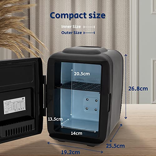 CUQOO 4L Portable Mini Fridge in Black – Luxury Mini Fridge for Bedrooms, Cars, Offices | Makeup, Skincare Fridge Storage | Skin Care Fridge Fits up to 6 Cans | Quiet & Powerful Mini Fridge (Black)