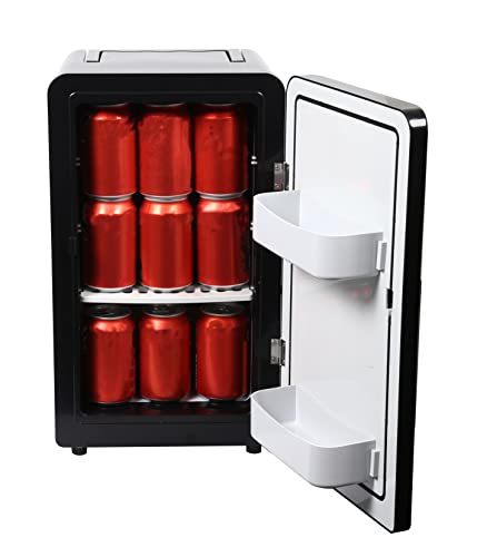 EMtronics EMMF16BLK Mini Fridge 16 Litre, 27 Can Portable AC+DC Power Cooler & Warmer, for Bedrooms, Cars, Offices; Skincare, Makeup, Cosmetics, Food (Black)