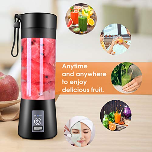 YurDoca Portable Blender, Fruit Juice mixer [Upgraded Version], Personal Blender with USB Rechargeable Mini Mixer,Personal Size for Smoothies and Shakes Juicer Cup Travel, Black-d