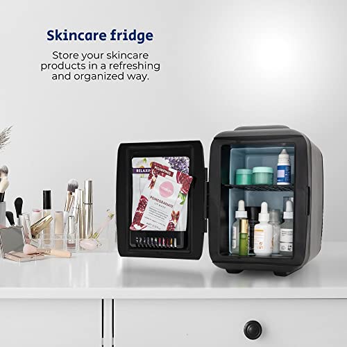 CUQOO 4L Portable Mini Fridge in Black – Luxury Mini Fridge for Bedrooms, Cars, Offices | Makeup, Skincare Fridge Storage | Skin Care Fridge Fits up to 6 Cans | Quiet & Powerful Mini Fridge (Black)