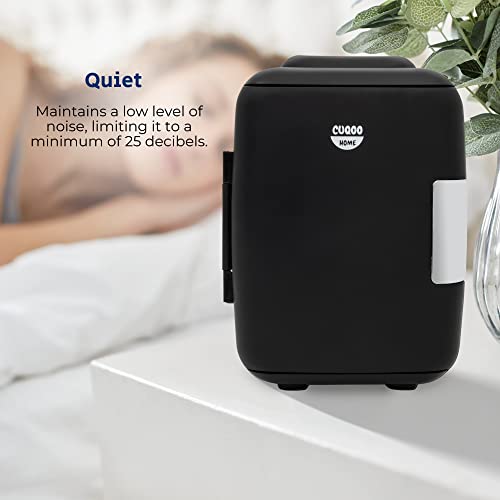 CUQOO 4L Portable Mini Fridge in Black – Luxury Mini Fridge for Bedrooms, Cars, Offices | Makeup, Skincare Fridge Storage | Skin Care Fridge Fits up to 6 Cans | Quiet & Powerful Mini Fridge (Black)