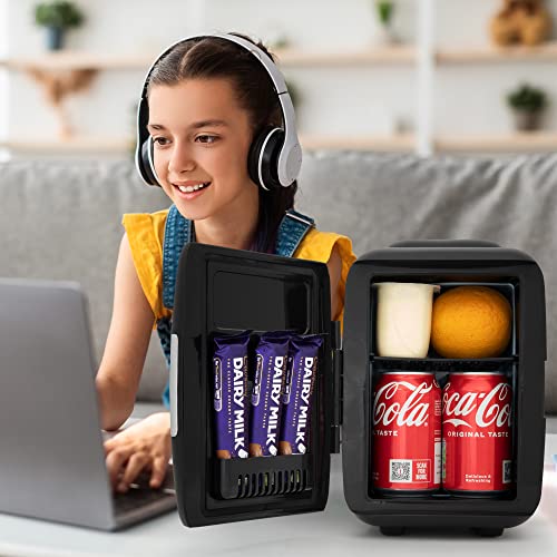 CUQOO 4L Portable Mini Fridge in Black – Luxury Mini Fridge for Bedrooms, Cars, Offices | Makeup, Skincare Fridge Storage | Skin Care Fridge Fits up to 6 Cans | Quiet & Powerful Mini Fridge (Black)