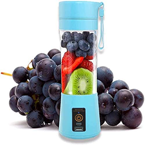 Portable Blender Bottle for Smoothies and Shakes, Portable Smoothie Blender, Juicer Cup, 13oz Personal Fruit Mini Blenders USB Rechargeable Mixer With 6 Blades for Travel and Kitchen, Blue