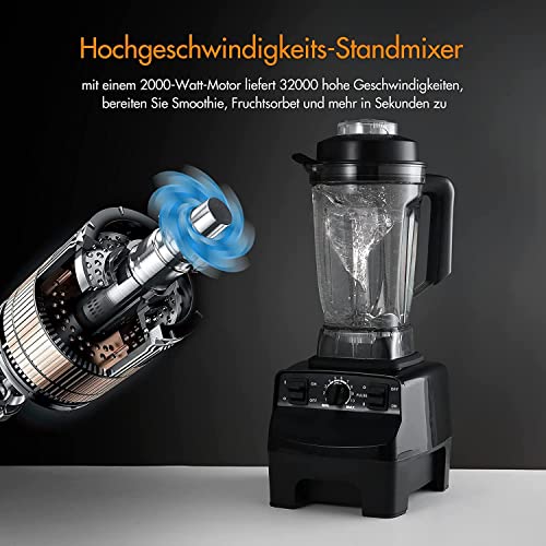 Blender Smoothie Maker, Jug Blenders 2000W, Smoothie Blender with 10 Speed Control, with 2L BPA-free Tritan Container and 8 Stainless Steel Blades, Professional Food Processor and Blender for Kitchen