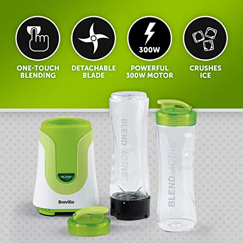Breville Blend Active Personal Blender & Smoothie Maker with 2 Portable Blending Bottles (600ml), 300W, Green [VBL062]