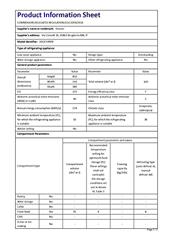 Hoover HFOE54WN Freestanding Undercounter Fridge, 109L Total Capacity, 55cm wide, White