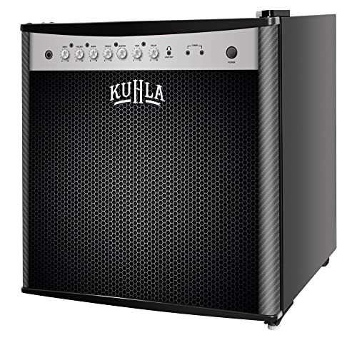 Kuhla 43 Litre Mini Fridge with Ice Box, Novelty Design, Inc Adjustable Thermostat, Door Racks and Removable Shelf, Small Drinks Fridge Ideal for Home and Office – Amp Speaker, Black KTTF4BGB-1004