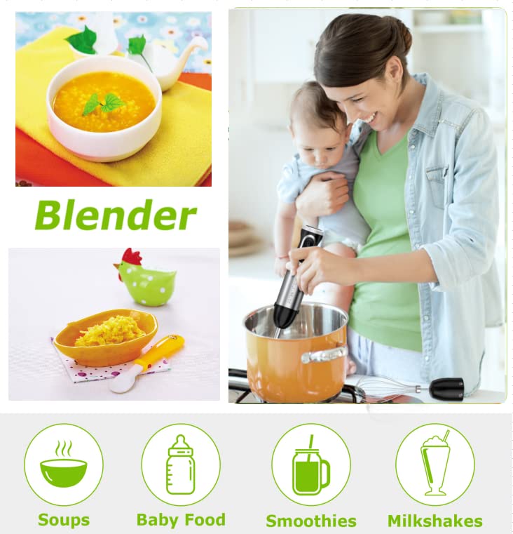 Bonsenkitchen Stainless Steel Hand Blender, 4-in-1 Stick Blender 1000W, 20 Speed Adjustable, with Whisk, 500ml Chopper and 700ml Measuring Cup, BPA Free Food Processor (HB3203)