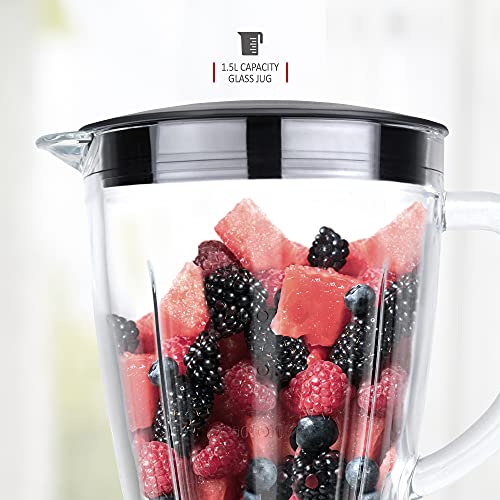 NETTA Table Blender - Smoothie Maker with Glass Jug - Electric Mixer and Liquidiser - 8 Speed Settings, 500W - Ideal for Milkshakes, Ice Crusher, Soup, Fruit Blender and Cocktail Maker