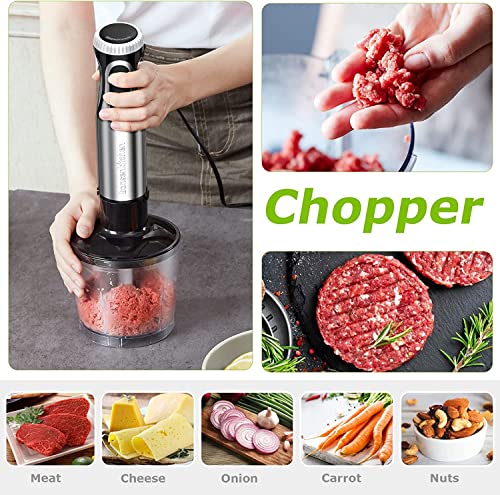 Bonsenkitchen Stainless Steel Hand Blender, 4-in-1 Stick Blender 1000W, 20 Speed Adjustable, with Whisk, 500ml Chopper and 700ml Measuring Cup, BPA Free Food Processor (HB3203)
