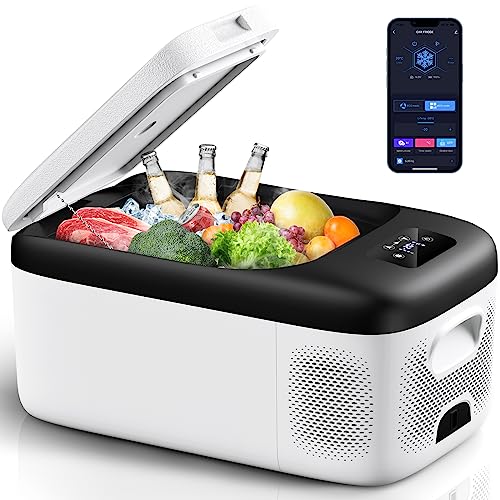 12V Car Fridge 18L, Camping Mini Fridge Freezer 12V/24V, -20℃ to 20℃ Quiet Electric Cool Box, Portable Car Refrigerator with APP Control for Travel, Outdoor, Picnic, Beach, RV, Truck, Boat