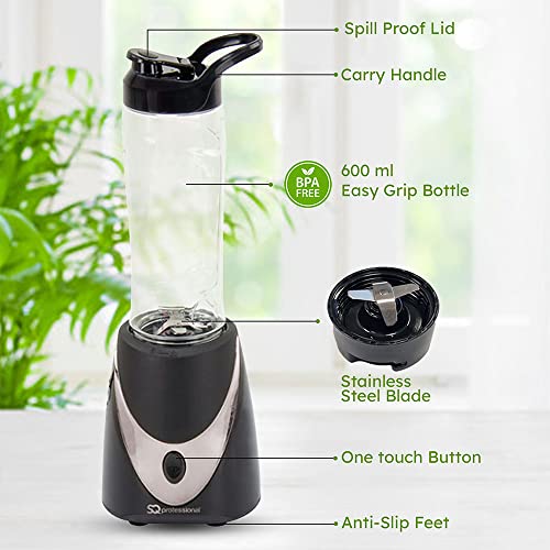 SQ Professional Blitz - Twist'n'Blitz - Nutrient Extractor/Personal Mini Blender Juicer Smoothie Maker With 2 x Portable Blending Bottles (600 ml) 250W (Black/Silver)