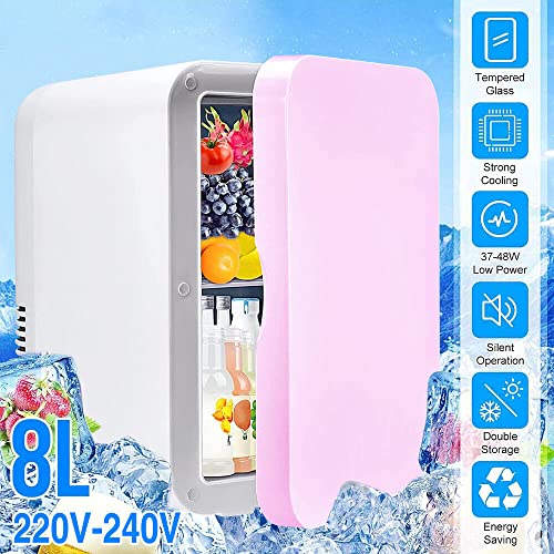 Mini Fridge for Bedrooms 8L Portable Car Fridge Mini Refrigerator with System Cooler and Warmer for Home Office Skincare Bedroom Dorm Car Travel 220V AC/12V DC