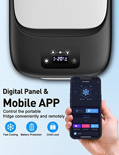 12V Car Fridge 18L, Camping Mini Fridge Freezer 12V/24V, -20℃ to 20℃ Quiet Electric Cool Box, Portable Car Refrigerator with APP Control for Travel, Outdoor, Picnic, Beach, RV, Truck, Boat