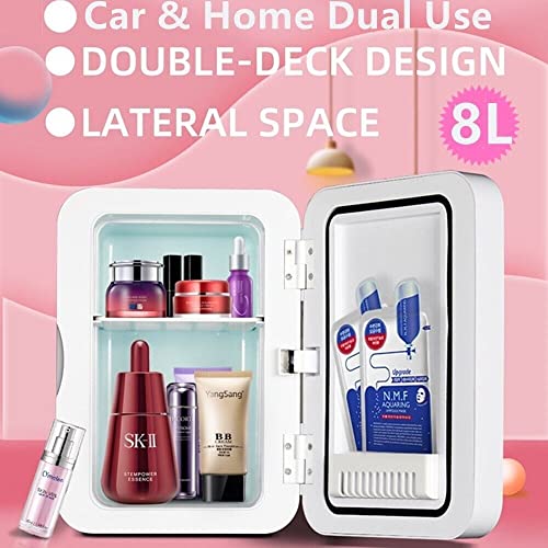 Mini Fridge for Bedrooms 8L Portable Car Fridge Mini Refrigerator with System Cooler and Warmer for Home Office Skincare Bedroom Dorm Car Travel 220V AC/12V DC