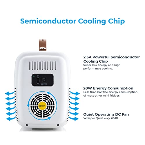 Subcold Pro4 Luxury Mini Fridge Cooler | 4 Litre / 6 Cans | AC and Exclusive USB Power Option | Portable Small Fridge for the Office, Bedroom, Car, Travel, Skincare & Cosmetics (White)