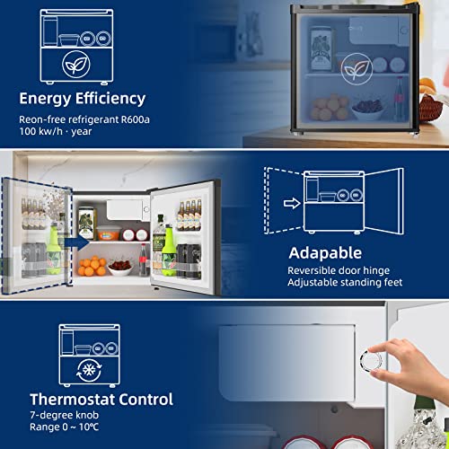 CHiQ CSD46D4, 46L, Mini Fridge for Bedrooms, 35dB, 12 Year Compressor Warranty, Table Top Fridge, Counter Top Fridge, Reversible Doors, Black