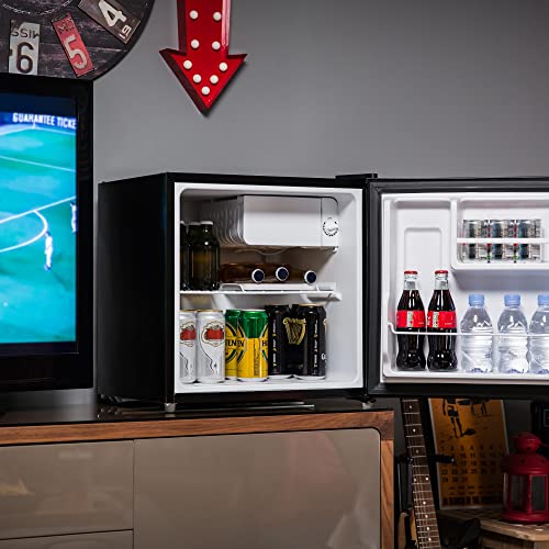 Kuhla 43 Litre Mini Fridge with Ice Box, Novelty Design, Inc Adjustable Thermostat, Door Racks and Removable Shelf, Small Drinks Fridge Ideal for Home and Office – Amp Speaker, Black KTTF4BGB-1004