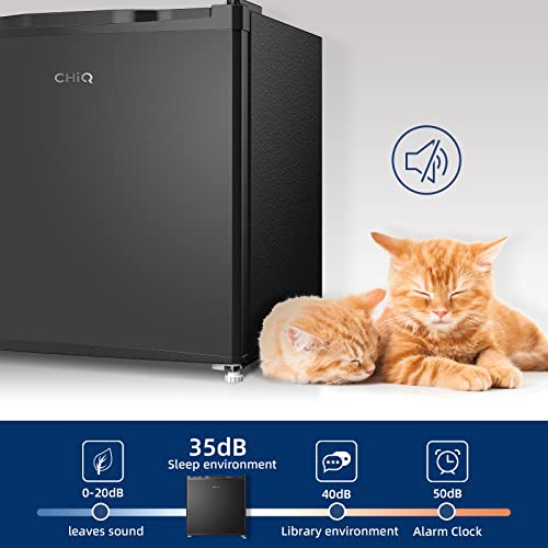 CHiQ CSD46D4, 46L, Mini Fridge for Bedrooms, 35dB, 12 Year Compressor Warranty, Table Top Fridge, Counter Top Fridge, Reversible Doors, Black