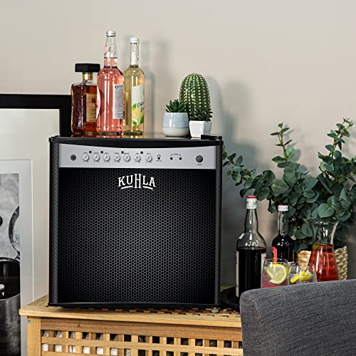 Kuhla 43 Litre Mini Fridge with Ice Box, Novelty Design, Inc Adjustable Thermostat, Door Racks and Removable Shelf, Small Drinks Fridge Ideal for Home and Office – Amp Speaker, Black KTTF4BGB-1004