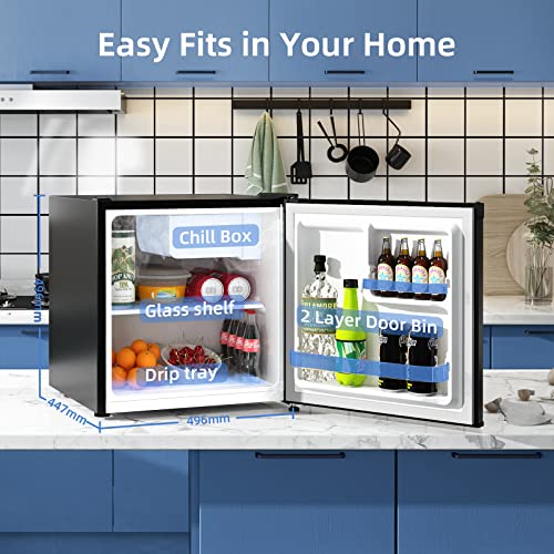 CHiQ CSD46D4, 46L, Mini Fridge for Bedrooms, 35dB, 12 Year Compressor Warranty, Table Top Fridge, Counter Top Fridge, Reversible Doors, Black