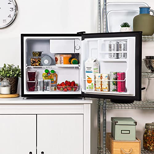 ABODE Table Top Mini Fridge Black Mini Cooler, 43 Litre Capacity ATTF1B with Ice Box & Reversible Door, Adjustable Thermostat & Feet (Black)