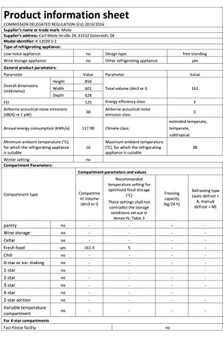 Miele K 12020, Freestanding Undercounter Fridge, Energy Efficiency Rating F, in White