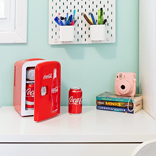 Coca Cola (Classic) 4 Liter/6 Can Portable Fridge/Mini Cooler for Food, Beverages, Skincare -Use at Home, Office, Dorm, Car, Boat-AC & DC Plugs Included, Red