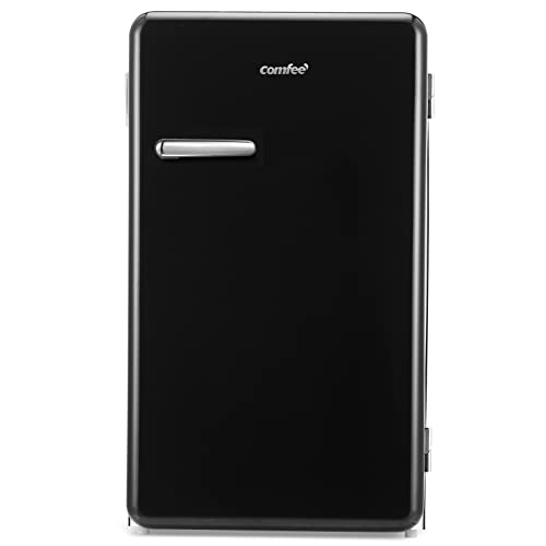 COMFEE' RCD93BL1RT(E) Under Counter Fridge Only, 93L Retro Freestanding Fridge with Chiller Box, Adjustable Thermostats, Self-closing Door, Black