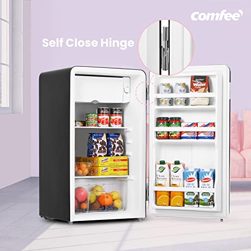 COMFEE' RCD93BL1RT(E) Under Counter Fridge Only, 93L Retro Freestanding Fridge with Chiller Box, Adjustable Thermostats, Self-closing Door, Black