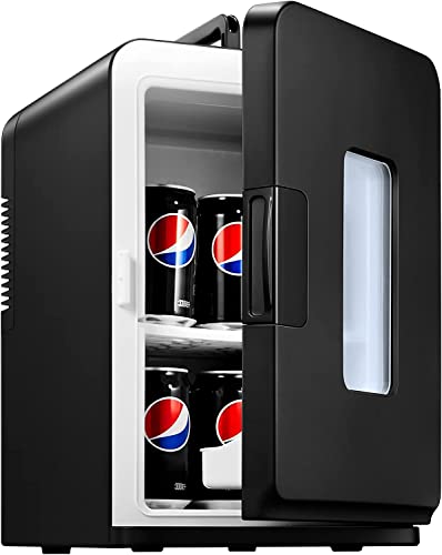 NORTHCLAN 15L Mini Fridge for Bedrooms Black, Small Drink Fridge with ECO Mode for Low Noise & Removable Shelves, AC/DC Powered for Skin Care, Food, Office or Car