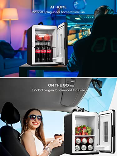 NORTHCLAN 15L Mini Fridge for Bedrooms Black, Small Drink Fridge with ECO Mode for Low Noise & Removable Shelves, AC/DC Powered for Skin Care, Food, Office or Car