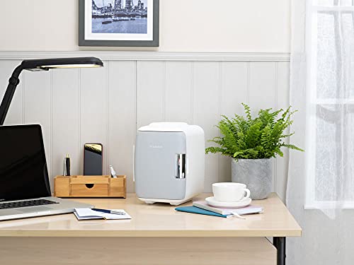 Subcold Classic4 Mini Fridge - Cooler & Warmer | 4 Litre/6 Cans | AC+USB | Portable Small Fridge for Skincare, Bedroom, Dorm, Car, Caravan (White/Grey)