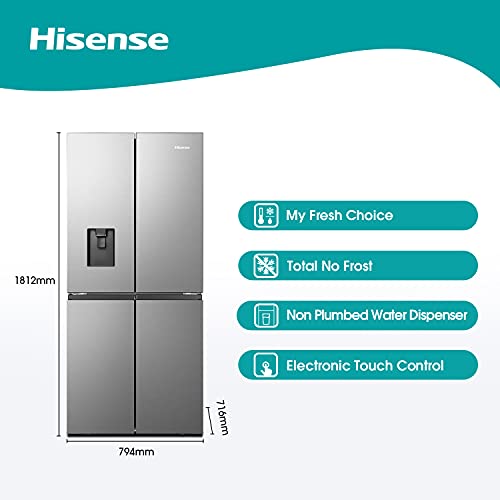 Hisense RQ560N4WCF Freestanding American Fridge Freezer Cross Door, No Frost, 454 liters, Stainless Steel - F Rated, Noise level: 41 decibels