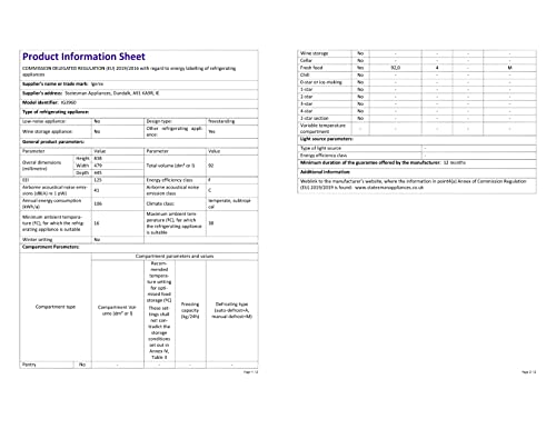 Igenix IG3960 Freestanding Larder Fridge with 92 Litre Capacity, 2 Adjustable Shelves and Salad Drawer, Reversible Door, 48 cm Wide, White