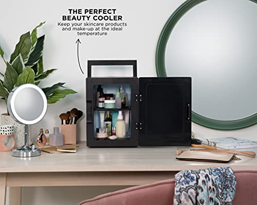 Russell Hobbs Black Mini Fridge RH8CLR8001B 8 Litre/10 Can Portable Cooler & Warmer for Drinks, Cosmetics/Makeup/Skincare, AC/DC Power, Retro Style, Black, For Bedroom, Home, Caravan, Car (Black)