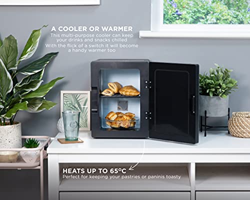 Russell Hobbs Black Mini Fridge RH8CLR8001B 8 Litre/10 Can Portable Cooler & Warmer for Drinks, Cosmetics/Makeup/Skincare, AC/DC Power, Retro Style, Black, For Bedroom, Home, Caravan, Car (Black)