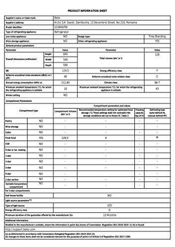 Beko UL584AP Under-Counter Refrigerator (130 Litres, SN-T, 42 dB, A+, White)
