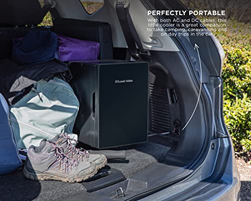 Russell Hobbs Black Mini Fridge RH8CLR8001B 8 Litre/10 Can Portable Cooler & Warmer for Drinks, Cosmetics/Makeup/Skincare, AC/DC Power, Retro Style, Black, For Bedroom, Home, Caravan, Car (Black)