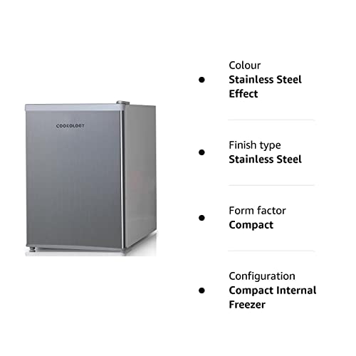 Cookology MFR67SS Small Table Top Mini Fridge 67 Litre Capacity, Reversible Door, Adjustable Temperature Control and Legs with Chiller Box - In Silver