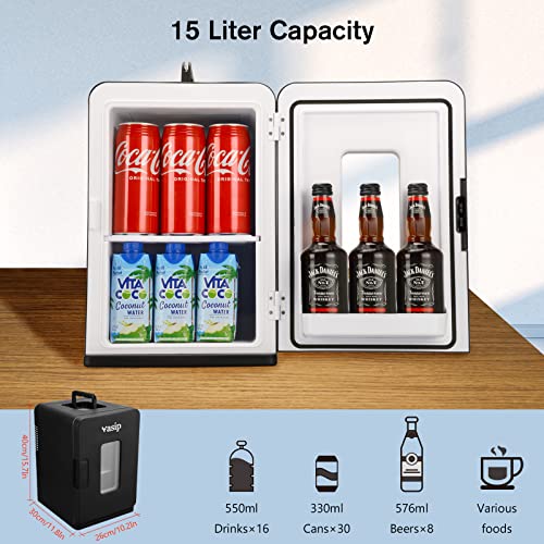 Mini Fridge 15 Liter/21 Cans, Small Drink Fridge Portable for Bedroom or Car (AC/DC), Thermoelectric Refrigerator for Skincare Beauty, Cooler & Warmer with ECO Quiet Mode