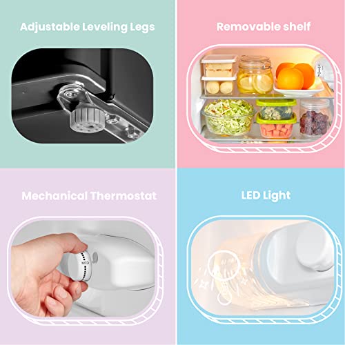 COMFEE' RCT87BL1(E) Under Counter Fridge Freezer, 87L Small Fridge Freezer with LED Light, Removable Shelves, Adjustable Thermostats and Legs, Black